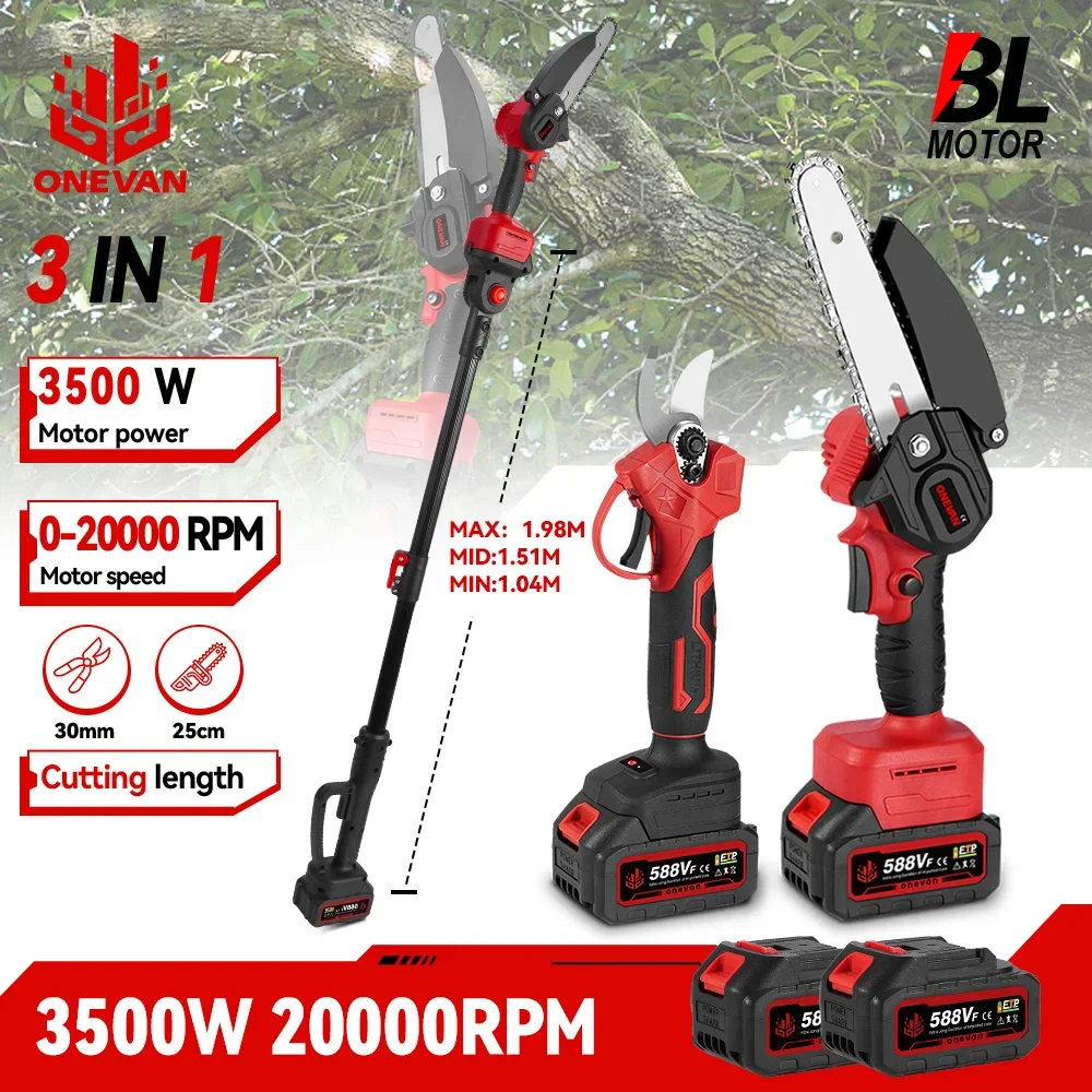 3500W Brushless Pole Electric Telescoping Chainsaw 3 in 1 Battery Saw High Branch Garden Power Tool For Makita 18V Battery