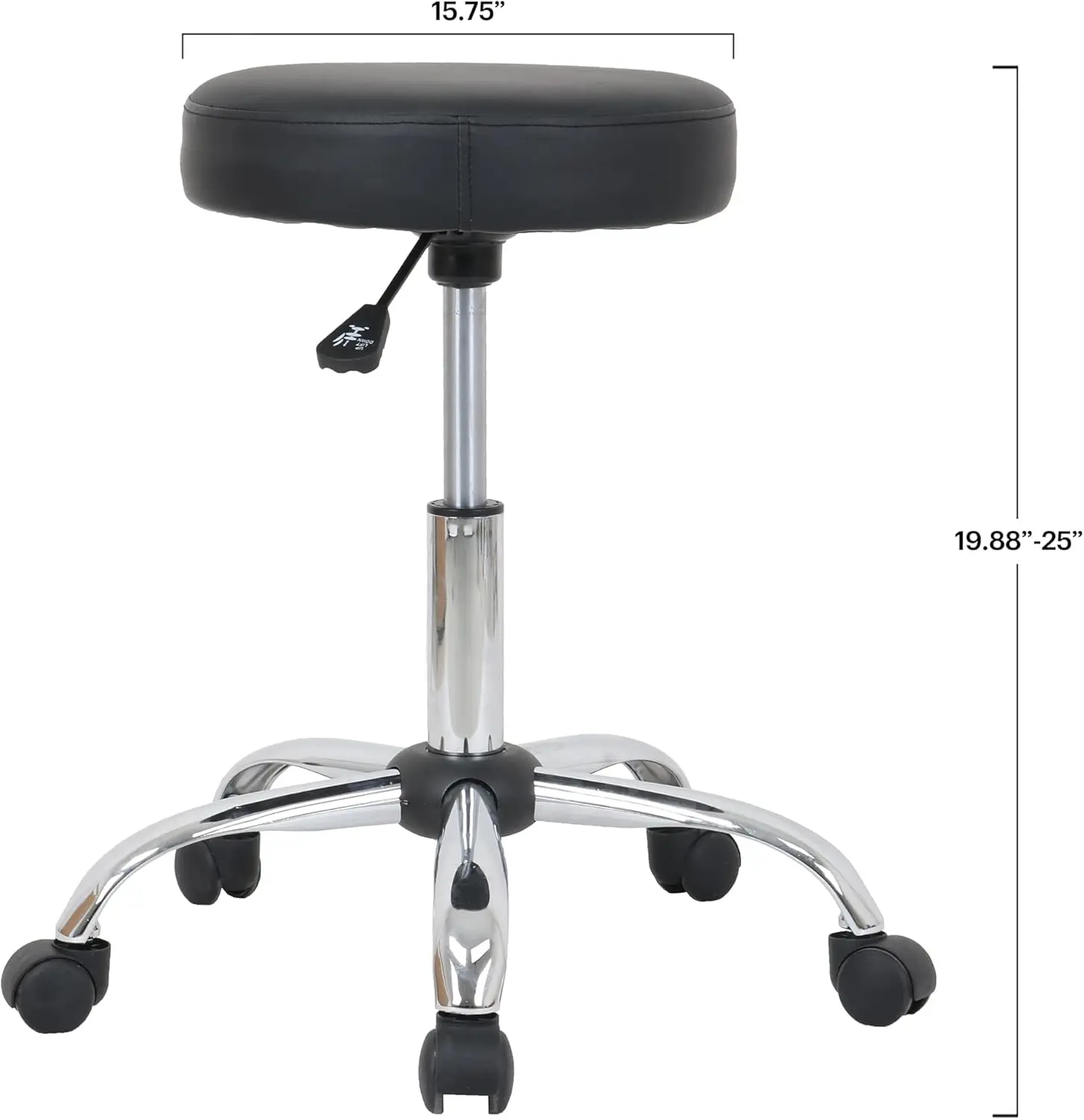 

Drafting Spa Bar Stool With Wheels, Height Adjustable Swivel, Black, 22.05"" D X 22.83"" W X 19.88"" H
