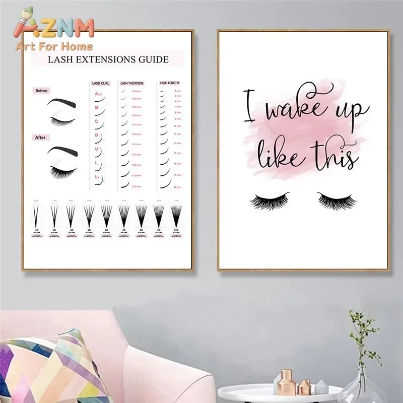Lash Extensions Guide Canvas Wall Art Eyelash Tech Poster I Wake Up Like This Beauty Quote Print Unframed Canvas Poster for Lash