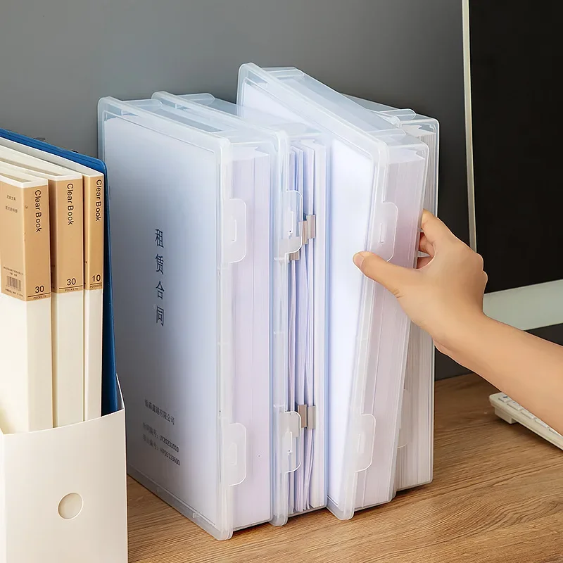 

Clear File Box with Lids Home Office Supplies Storage Box Multifunctional Desktop Large Capacity A4 Paper Plastic Organizer Box