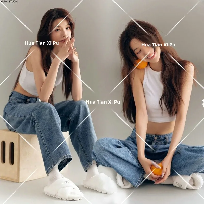 

Модный джинсовый комплект для фотосессий в корейском журнальном стиле: художественные снимки для девушек, молодежный шик, зимняя коллекция