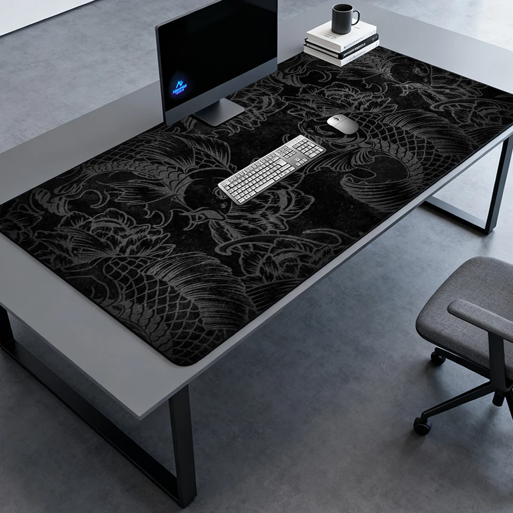 

Black Mousepad Xxl Fish Desk Pad 1400x600 Pc Mat 1200x600 Giant Office Table Accessories Koi Desktop Carpet Keyboard Mats Japan
