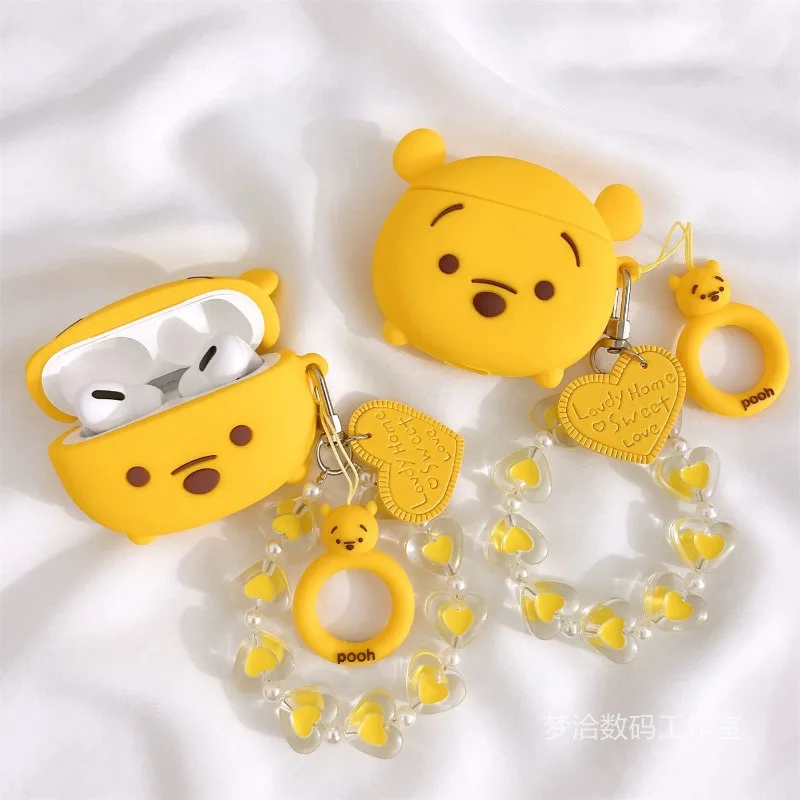 디즈니 러브 체인 귀여운 곰돌이 푸우 Apple AirPods 3세대 Pro 보호 케이스에 적합1/2 블루투스 이어폰 커버