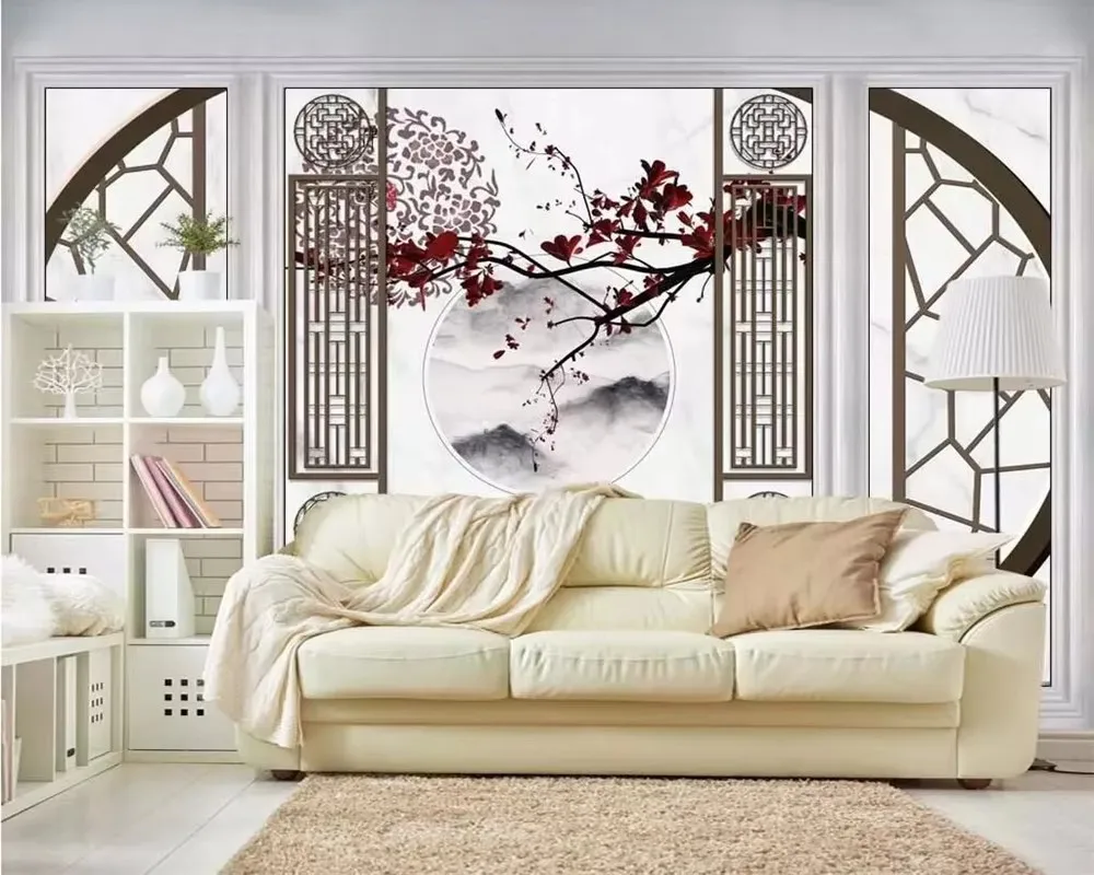Custom wallpaper Plum blossom abstract ink artistic landscape mountain elk flying bird TV sofa background wall 3d wallpaper