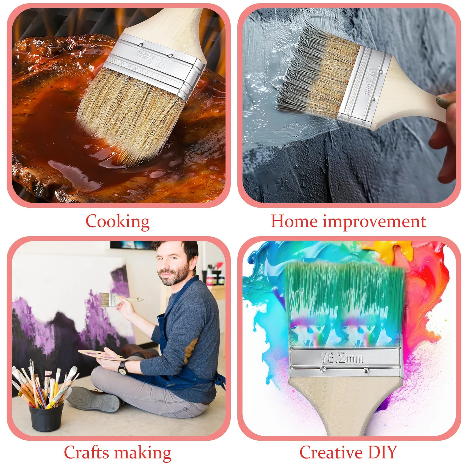 

10 шт., краска для барбекю, инструмент для рисования стен, кисть для гриля из натуральной щетины для домашних поделок, мебели, трафарет с деревянной ручкой