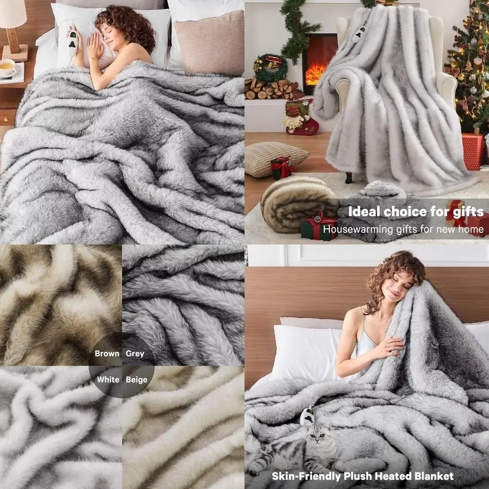 

Luxury 50x60 Faux Fur Electric Blanket with 10 Heat Settings and 8-Hour Auto Shut-Off, Perfect for Cozy Winter Warmth in Grey