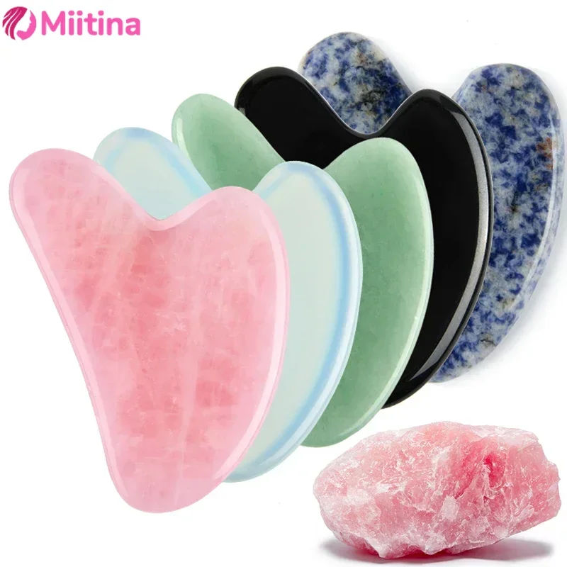 

Miitina Natural Stone and Jade Scraping Board, Facial and Neck Scraping Tools Beauty-health Skin Care Blackhead Remover Makeup