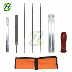 Professional Chainsaw Chain Grinding Kit Hardwood Handle + Round / Flat File Guide Bar Sharpener Tools Set 7Pcs/Set