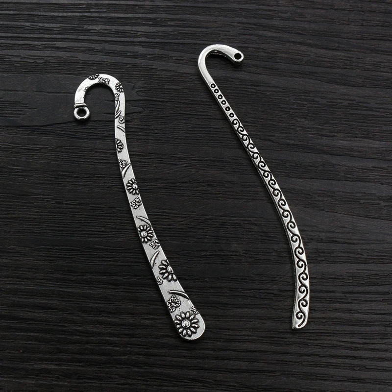 10pcs Vintage DIY Bookmark Charms Flower Antique Silver Plated Zinc Alloy Pendant for Bookmarks Metal Jewelry Accessories