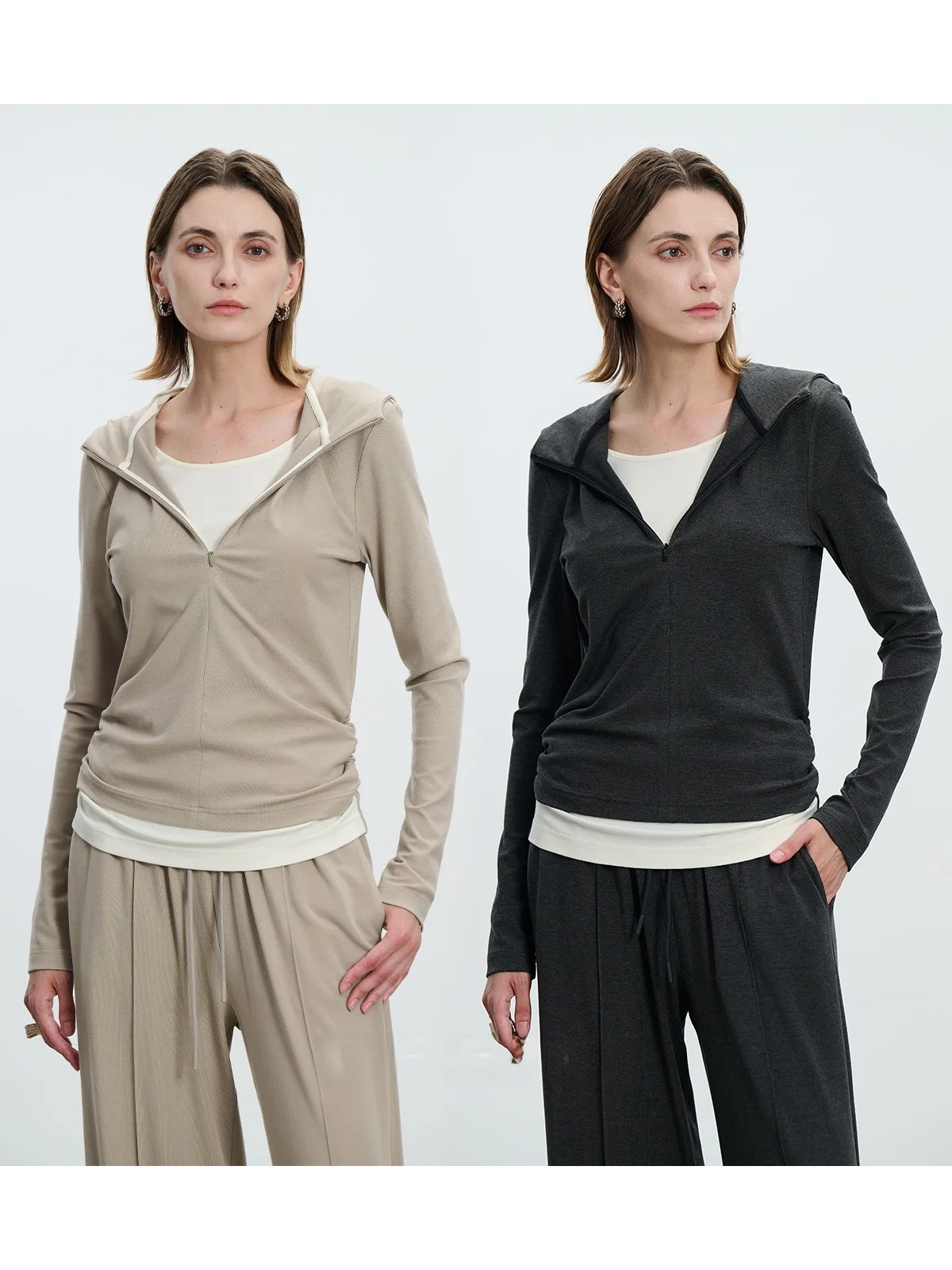 

CEMO Осенний шелковый шерстяной приятный для кожи свитшот с капюшоном и завязкой на талии, комплект широких брюк с высокой талией, женский модный удобный комплект