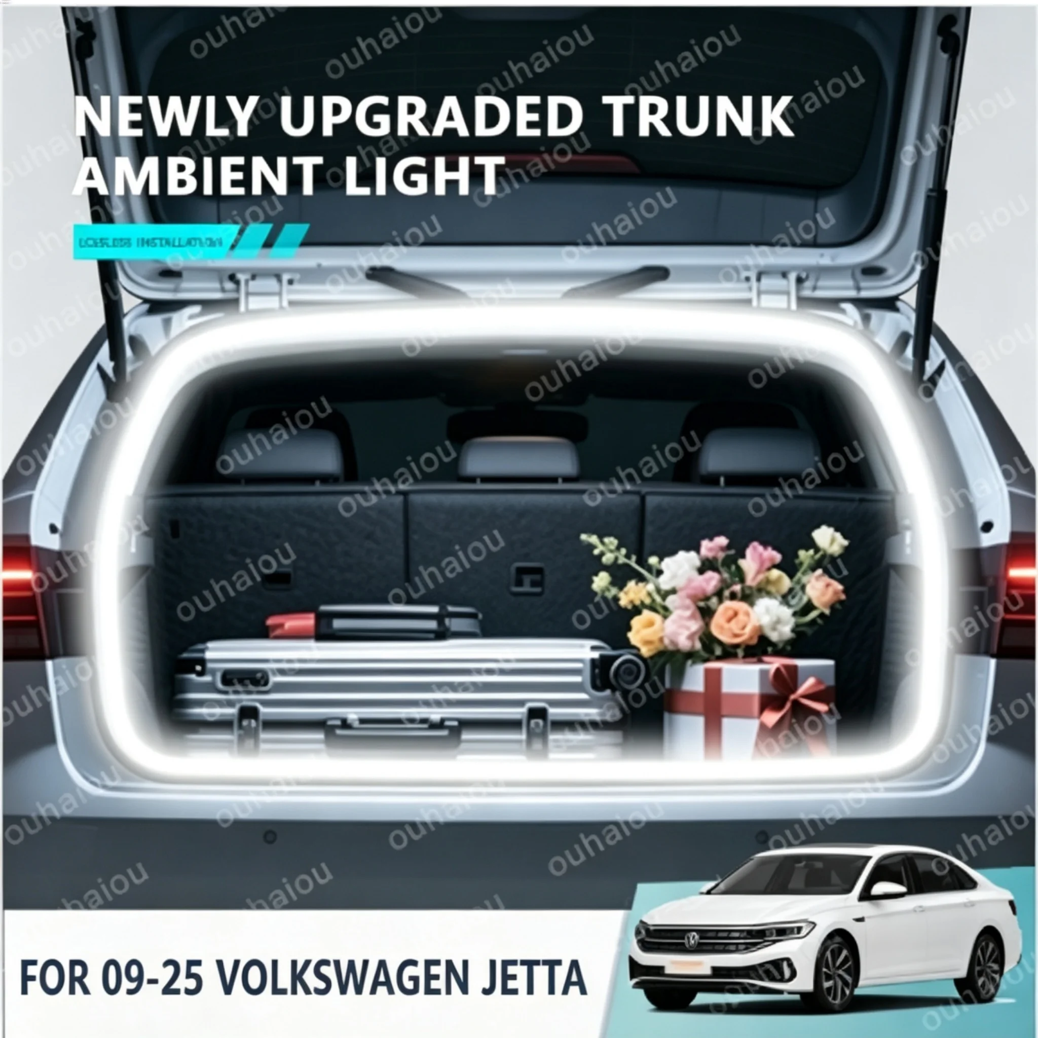 For 2009-2025 Volkswagen Jetta Trunk Light Atmosphere Lights Modification Light Rear Trunk LED Light Bar White Warm White