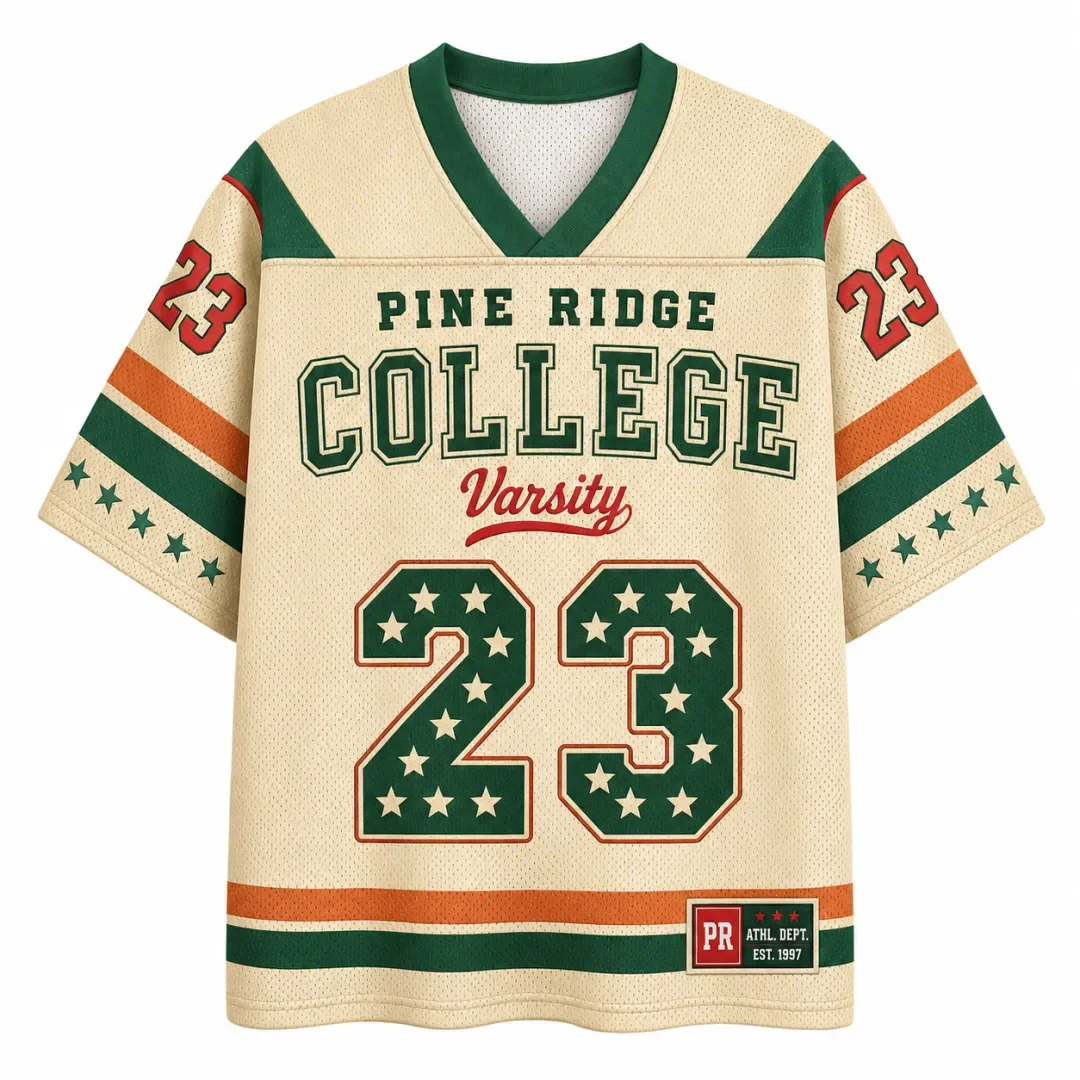 Songling College Team Rugby Uniform Size 23 Retro Cream Green V-neck Breathable Mesh Sports Uniform Casual Street Style T-shirt