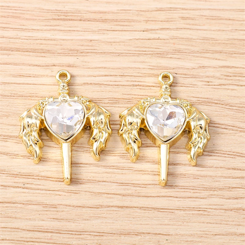 5 Stück 19 x 25 mm niedliche Kristall-Herzflügel-Anhänger für die Schmuckherstellung, Halsketten, Ohrringe, Armbänder, Zubehör, DIY, Basteln, Geschenk – Detail 6