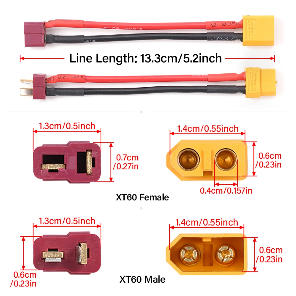 14AWG 10CM XT60 to T-Plug Male Female Adapter Connector Cable silicone tinned copper wire for RC batteries toy cars Drones