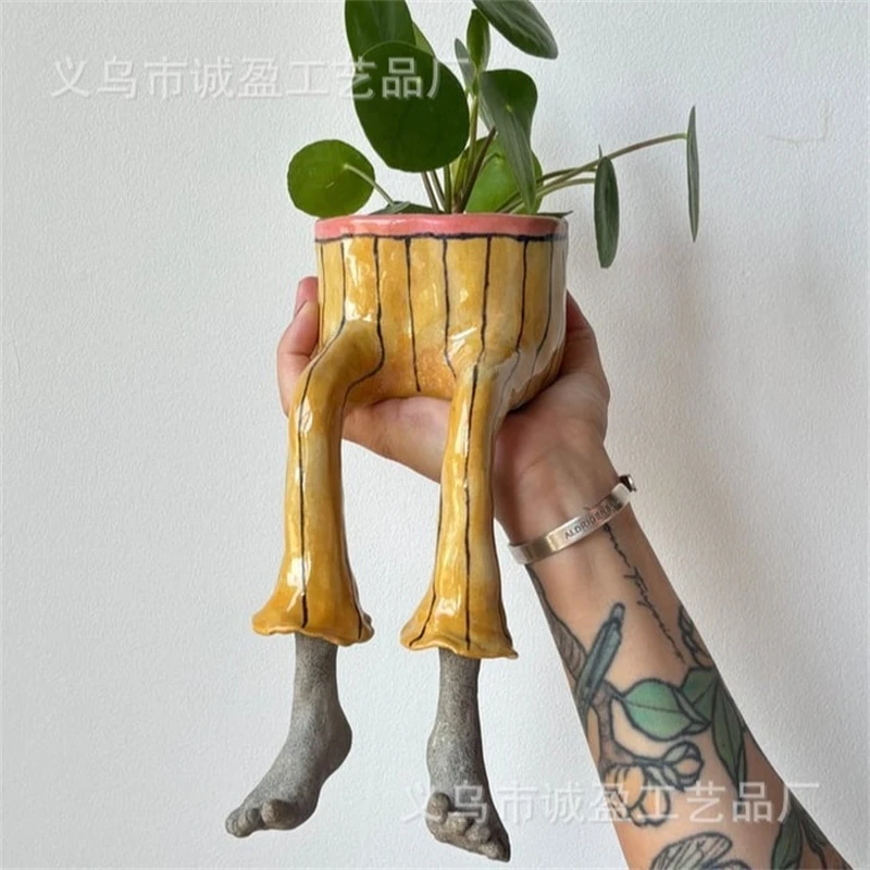 Creative Jeans Lower Body Shape Flower Pot Unique Artistic Home Decor Planter For Desktop Succulent Planting Home Office Decor