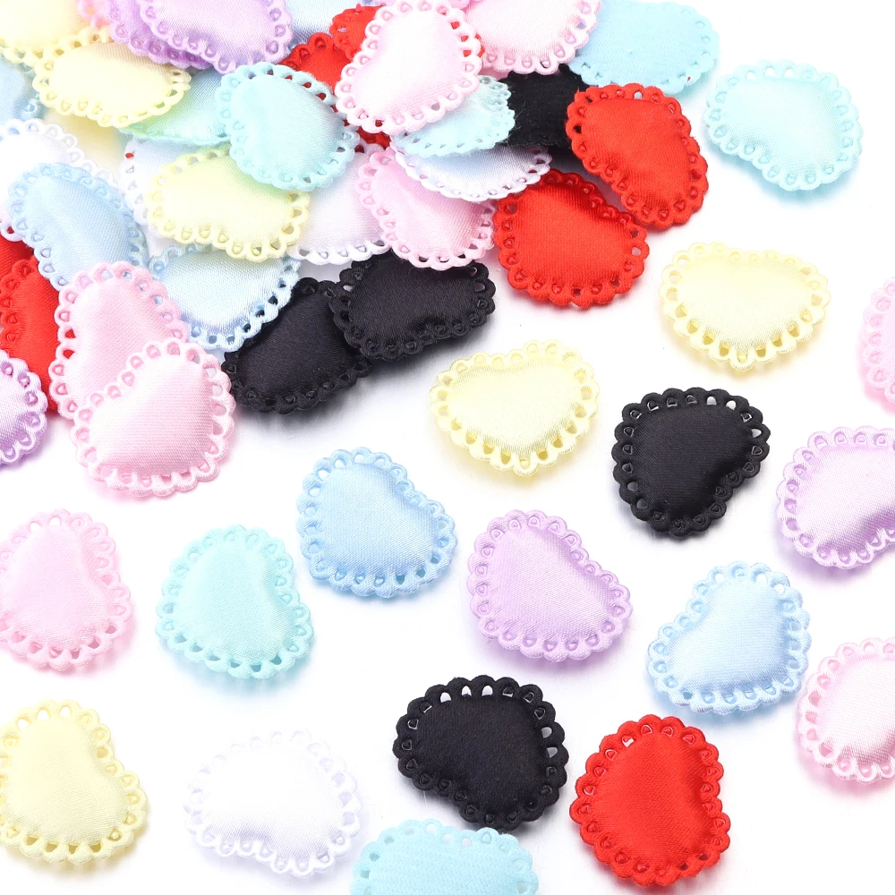 50/100 Stück Süße Schleifen-Herz-Applikationen, bunte Stoff-Schwamm-Blütenapplikationen für Mädchen, Kinder, DIY-Haarnadeln, Kopfschmuck, Accessoires – Detail 5