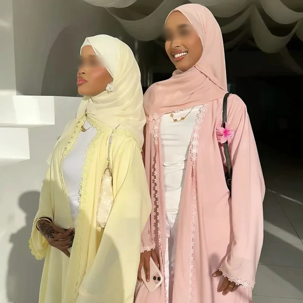 Abaya Women Eid Hijab Floral Lace Jalabiya Ramadan Party Dress Muslim Morocco Cardigan Robe Dubai Abayas Kaftan Khimar Vestidos