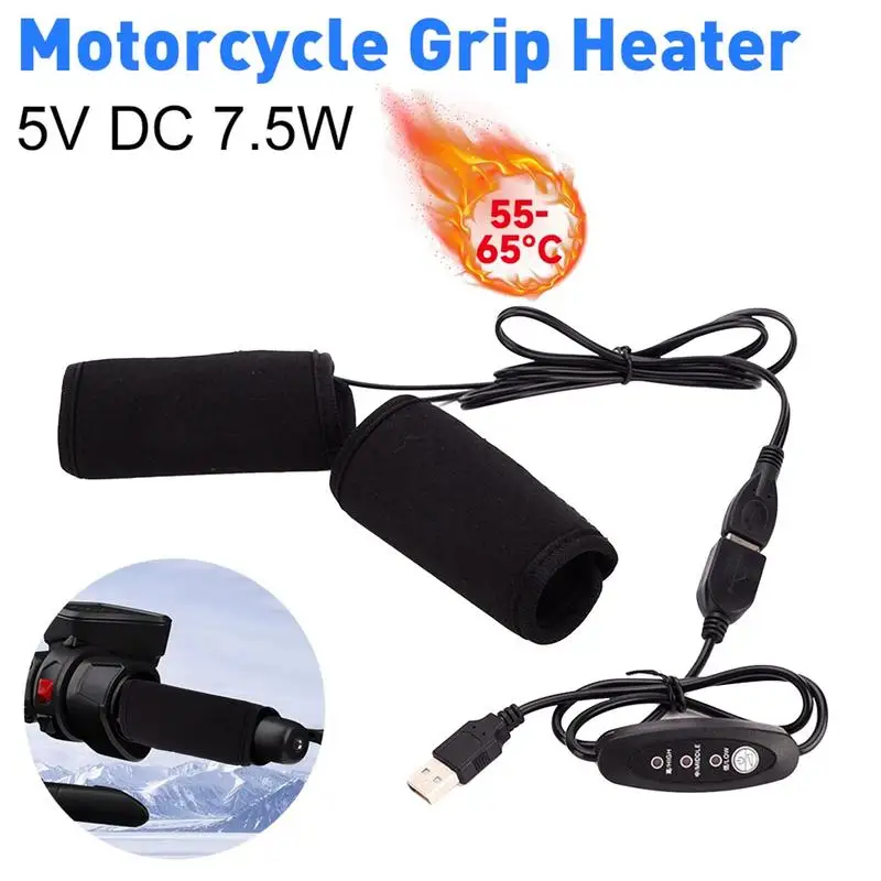 5V USB Motorcycle Heating Handle Grip Motorcycle Heated Handlebar With Temperature Switchs3 Gear Adjustable Heating Grip Sleeve