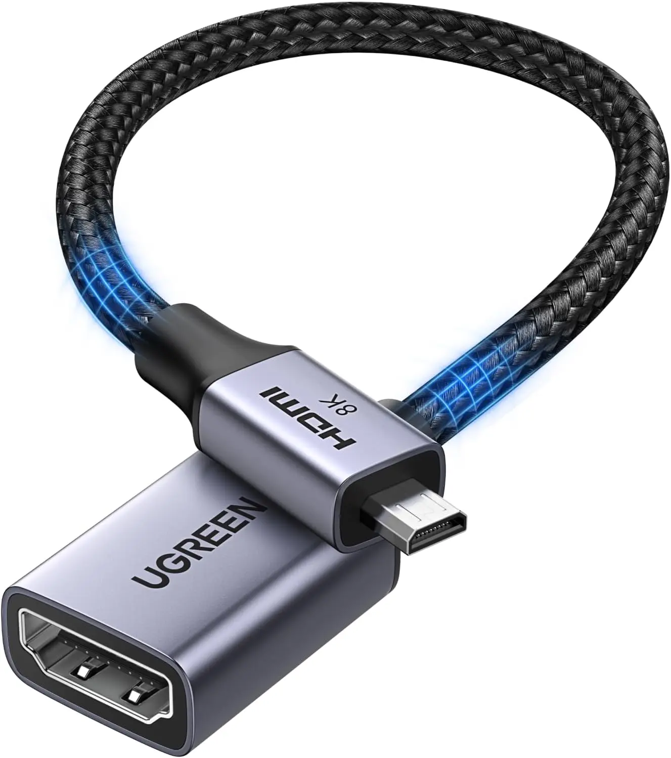 

8K@60Hz Micro HDMI to HDMI Adapter, 48Gbps, HDR VRR, Bi-Directional, Compatible with Raspberry Pi 5, GoPro, Camera, Portable Monitor, 0.8FT