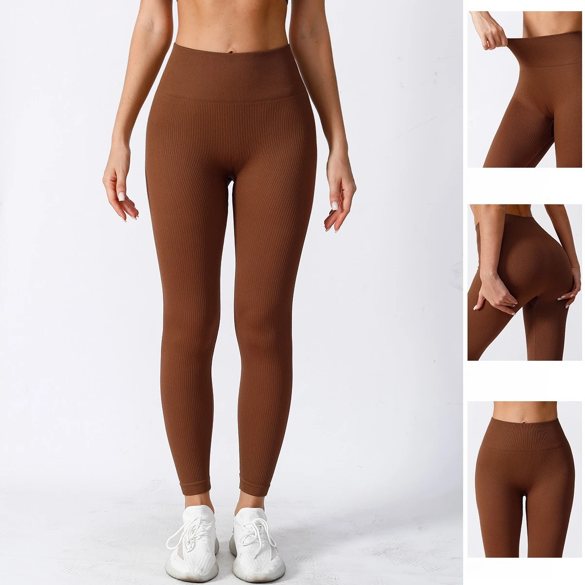 Women Ribbed High Waist Yoga Pants Seamless High Stretch Bodycon Butt Lifting Running Gym Fitness Sports Pants