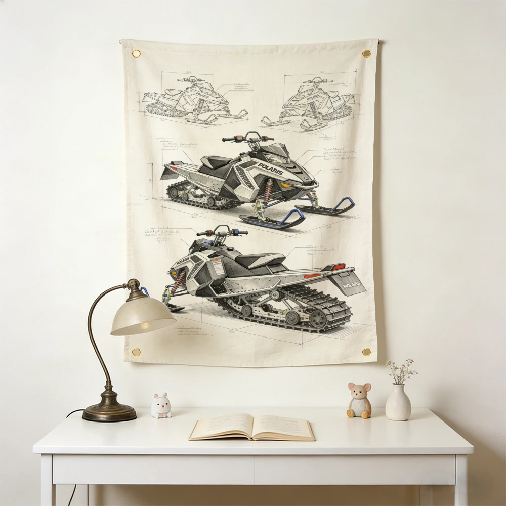 90x150cm Flag Motorcycle P-Polaris Snowmobile Flag Polyester Printed Garage Wall Art Outdoor Decor Tapestry With Brass Grommets