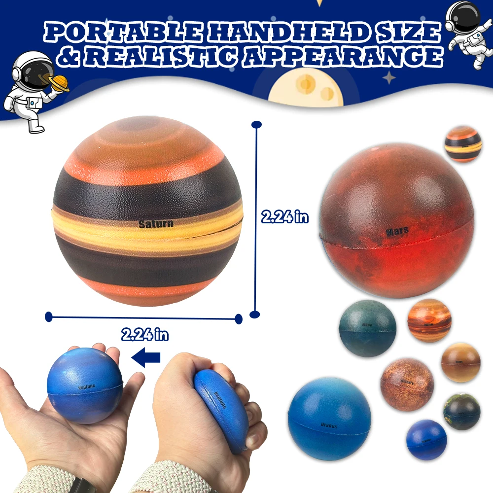 10pcs Solar System Stress Ball for Kids Adult Stress Relief Planets Space Ball Educational Toys Fidget Toys Party Game Gifts