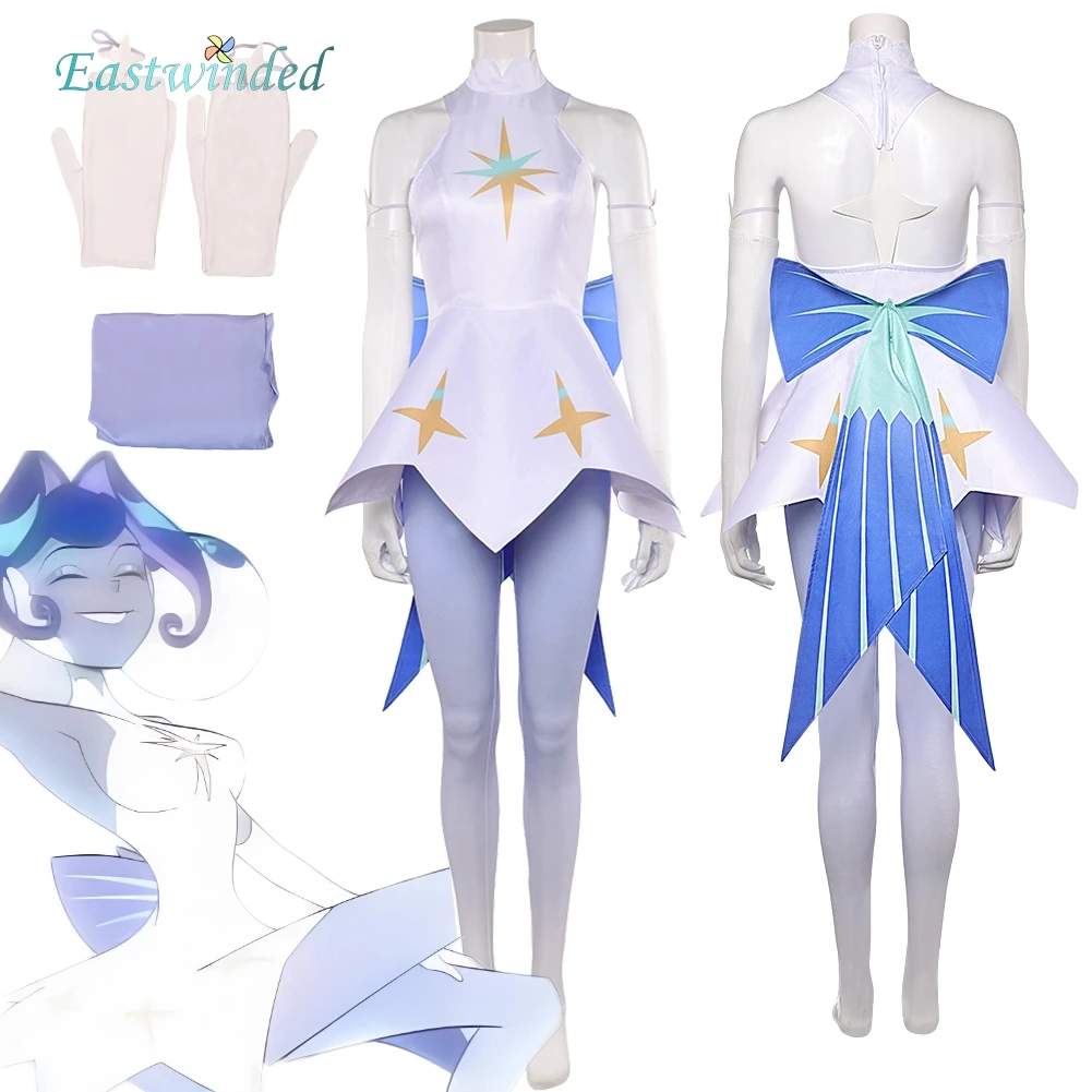 

Рыцари Гвинвере, белое платье для косплея, синяя юбка с бантом и принтом, леггинсы, комплект одежды, костюм Гвинвере, карнавальная вечеринка на Хэллоуин