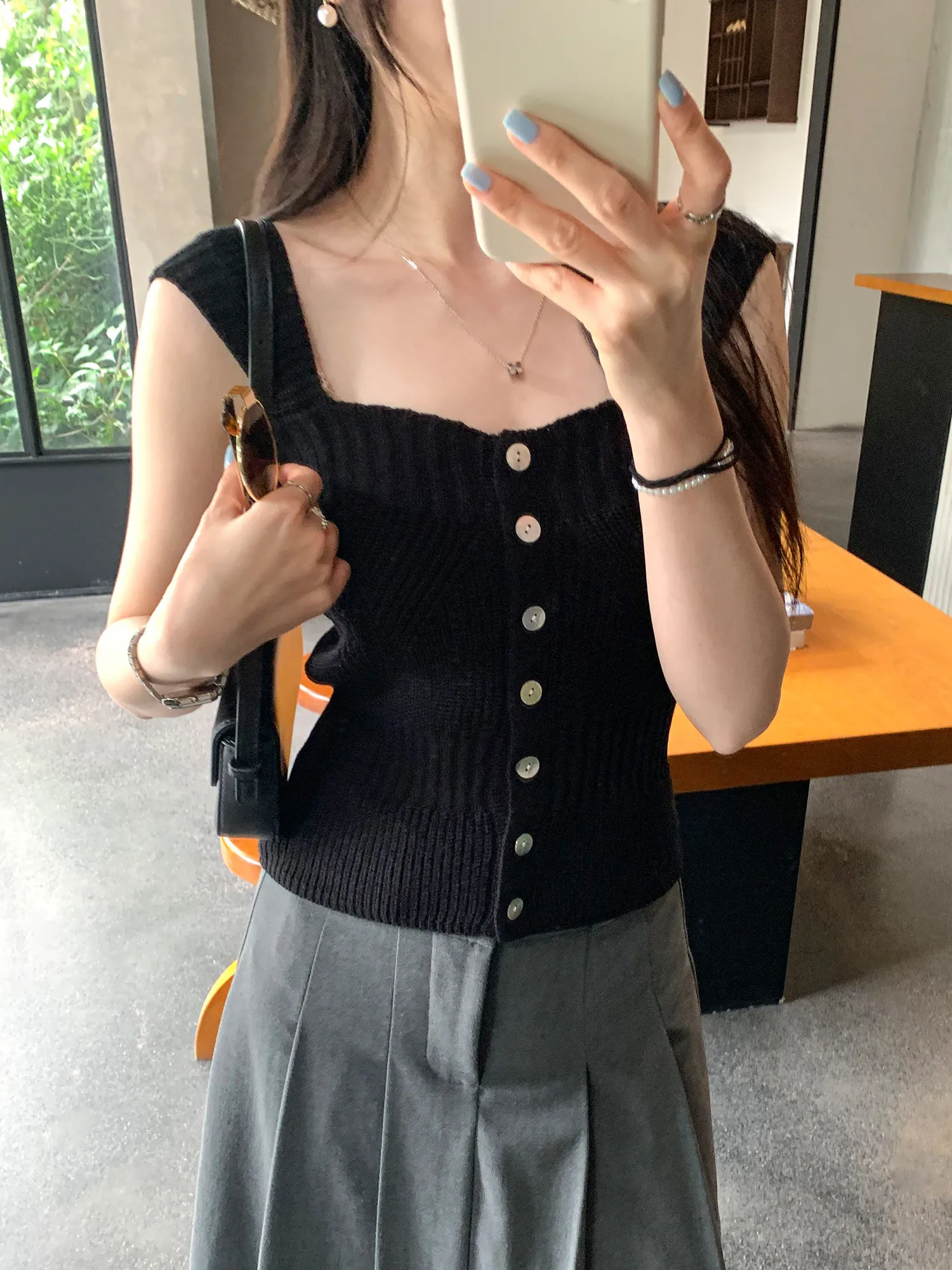 Korean Style Square Collar Buttonless Sleeveless Knitted Vest Women's Summer New Pure Desirable Spicy Exterior Wear Slim Fit ...