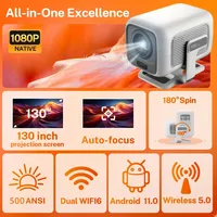 LynCast Auto Focus 4K HD 1920*1080P 500ANSI Portable Projector Android 11 BT5.4 Built 5W HiFi Speaker For Home Theater NEW HY300