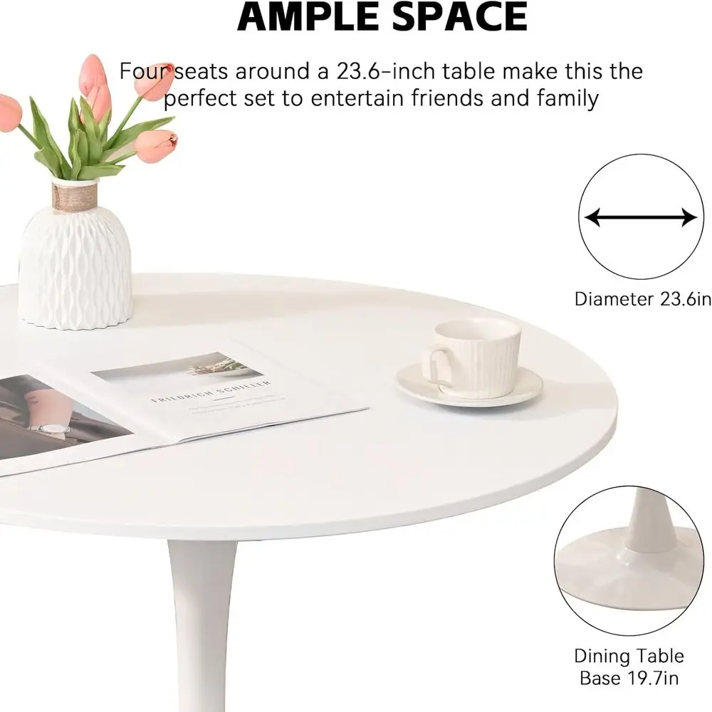 Nowoczesny, oszczędzający miejsce okrągły stół do jadalni o średnicy 23,6 m z 2 krzesłami tapicerowanymi złotym aksamitem