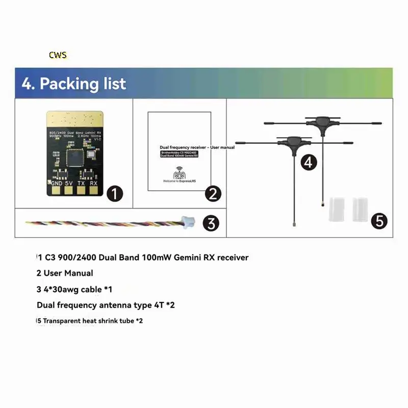 Приемник ELRS 915M/2,4G двухдиапазонный приемник Gemini 100 МВт Модуль RX ESP32-C3 Чип Forrc FPV Запчасти для траверсивных дронов