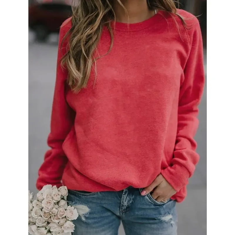 2024 Women\'s Autumn/Winter New Long Sleeve Solid Color Korean Loose Comfortable Round Neck T-shirt Sweatshirt Top Women\'s Wear