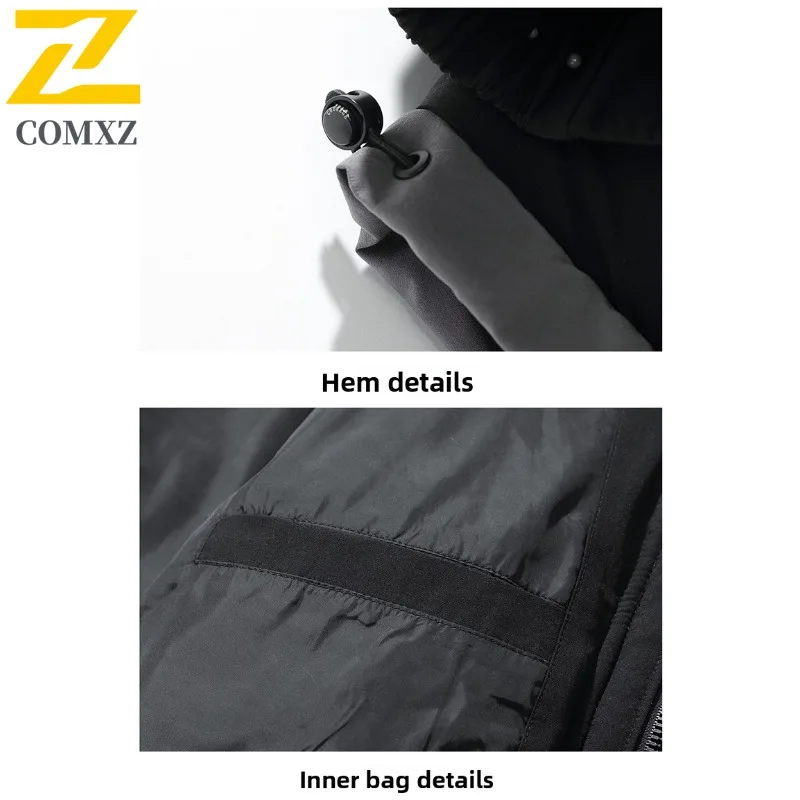 COMXZ 2025 Autumn Winter Mens Plus Size Padded Jacket Casual Padded Thick Padded Hooded Coat reflective Warm Tactics windbreaker