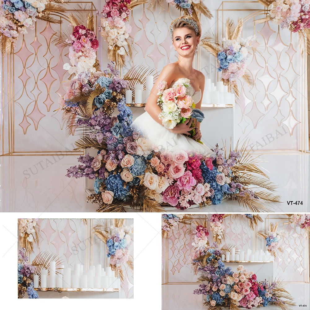 Wedding Colored Wreath Photocall Backdrops Marriage Birthday Valentine’s Day Castle Background Candles Photography Photo Studio