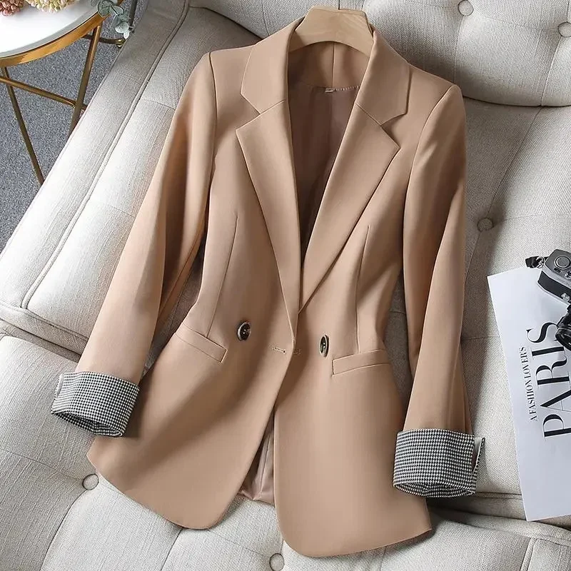 2023 New Autumn Blazer Women Ladies Khaki Black Apricot Long Sleeve Work Wear Suit Jacket Coat Female Tops Outerwear Women