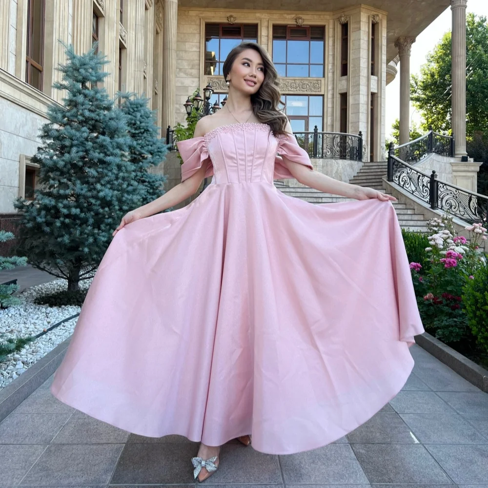 

Customized Elegant A-line Off-the-shoulder Midi Dresses Prom Classic Exquisite Modern Style Pastrol Unisex Chinese Formal