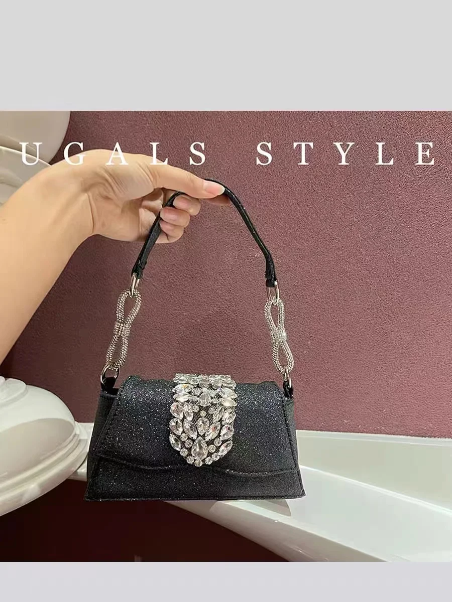 Bolso cuadrado de satén de lujo para mujer, bolso de noche con diamantes brillantes de cristal, bolso de mano para fiesta de boda, bandolera de