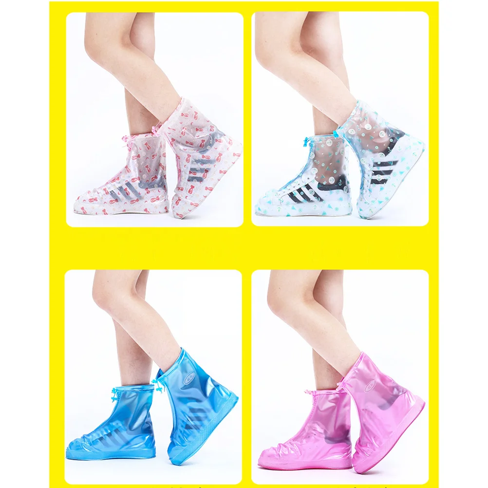 Rain Shoes Cover Unisex Waterproof Anti-Slip Reusable Overshoes Size M Blue Sole Dots Prevent Slipping Wet Floors