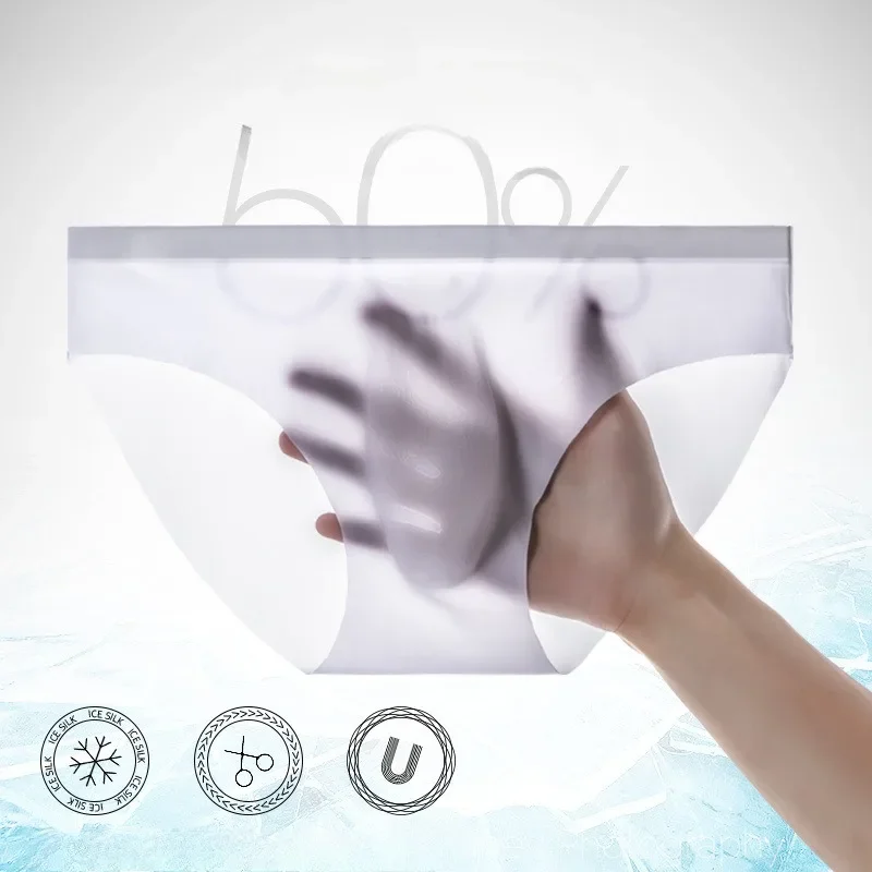 

Quick Drying Men's Seamless Briefs Ice Silk Transparent Underwear Ultra-thin Smooth Male Bikini Panties Breathable Sleep Bottoms