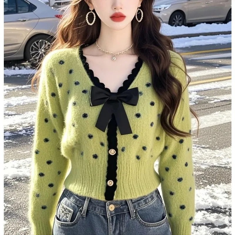 الشتاء شعبية الكورية نمط فريد وجميل البولكا نقطة فروي قاع سترة #2