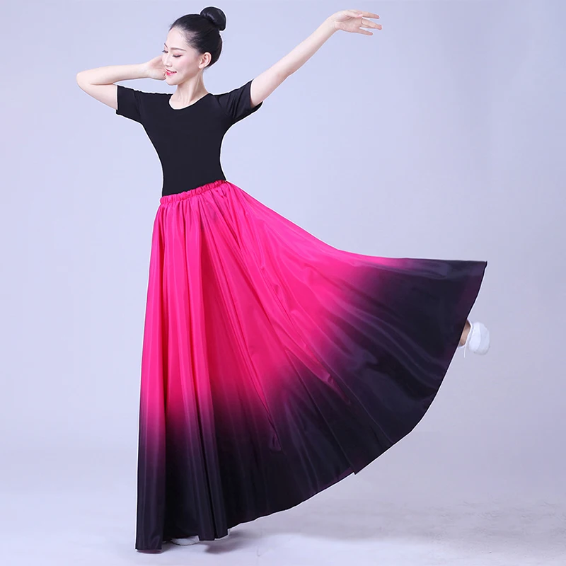 180/360/720 Degree Women Elegant Gradient Dance Skirts Classical Dance Performance Costume Big Swing Dance Practice Long Skirts