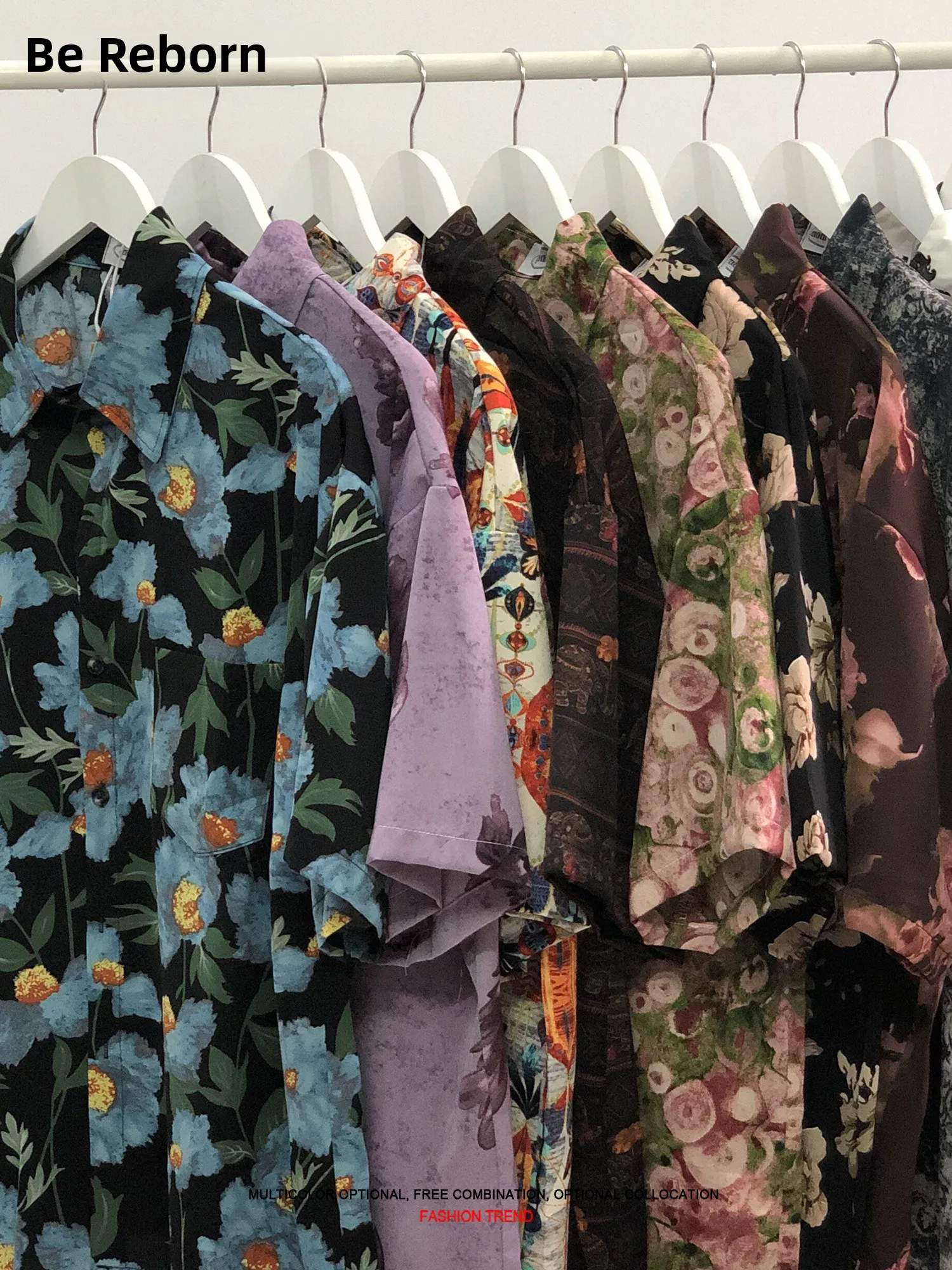 

Retro Hong Kong Style Floral Print Short Sleeve Loose Casual Shirt Men's Fashion Oversize Couple's Shirt Polyester Fiber