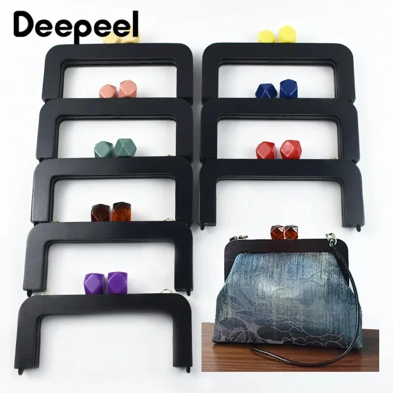1-5Pcs 20cm Black Wooden Bag Handle Purse Frame Women Handbag Woven-Bag Wallet Clip Clamp Closure Brackets DIY Bags Accessories