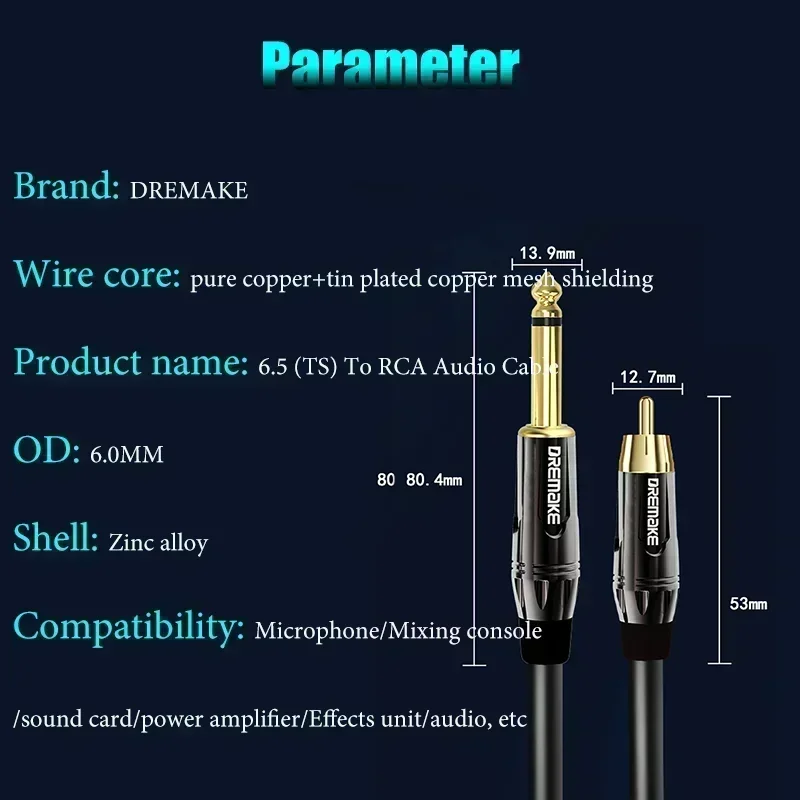 Аудиокабель с RCA на 1/4, 2 6,35 мм TS на 2 RCA «штырь-штырь», стерео аудиоадаптер, кабели для микрофона, микшера, усилителя звуковой карты