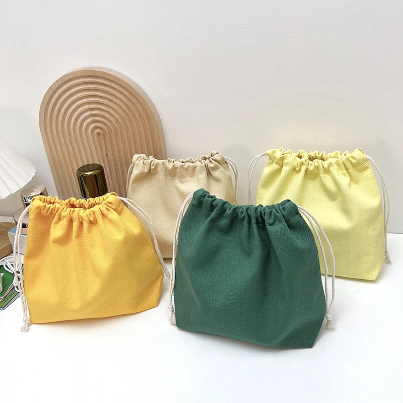 Small Cotton Canvas Drawstring Bag Portable Travel Female Cosmetic Lipstick Mini Storage Pouch Reusable Square String Cloth Bags