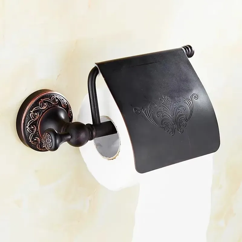 

Black Bronze Bathroom Accessories Carving Bath Towel Shelves Toilet Brush Holder Soap Holder Toilet Paper Holder Bath Hardware