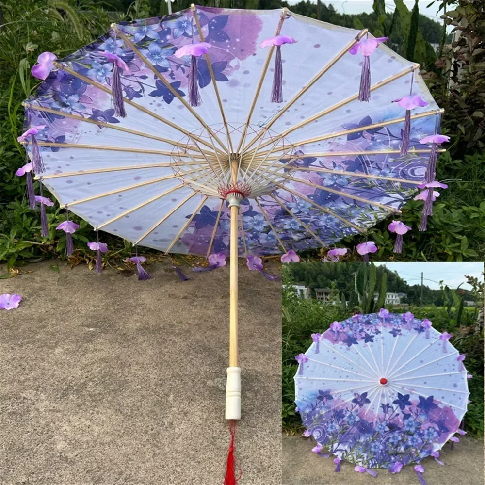 

Chinese Oil Paper Umbrella Sakura Flower Umbrella for Women Cosplay Photo Parasols Windproof Photography Props Tassel UV Japan