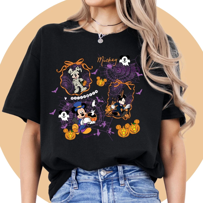 

Летняя мода 2025 года, новая рубашка на Хэллоуин, футболка с Микки и друзьями, семейная рубашка в стиле ужасов, дорожный комплект на Хэллоуин