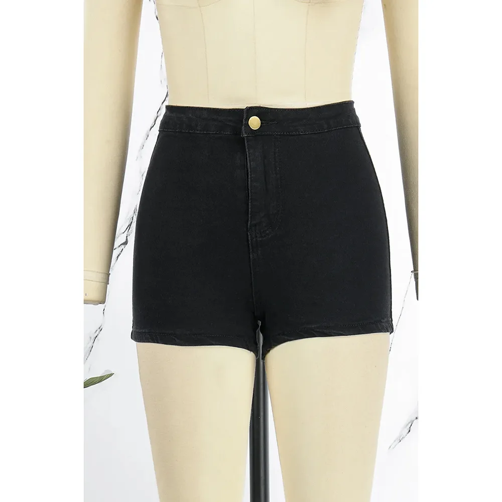 ジーンズショーツ女性の基本的なショートパンツ 2025 夏ストリートストレッチスキニーハイウエストユーズド加工ウォッシュポケットストレートデニム