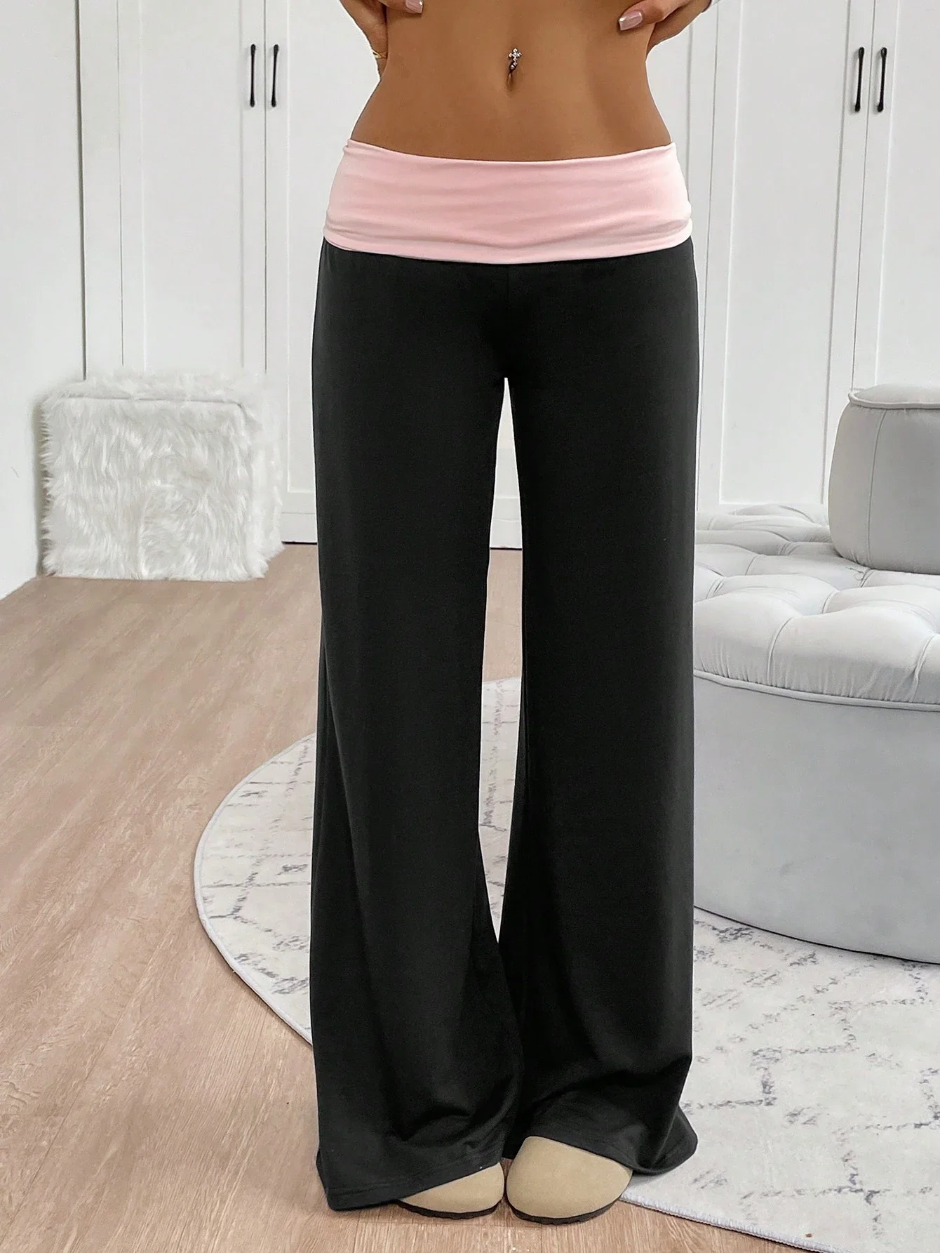 

Женские спортивные брюки с высокой талией и широкими штанинами, повседневные, контрастного цвета